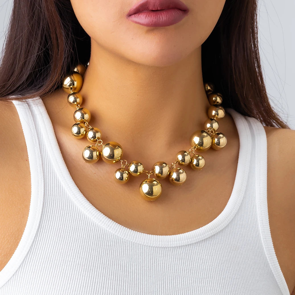 ZUPHAR™ Bold Ball Statement Necklace – Gold & Silver Party Chain