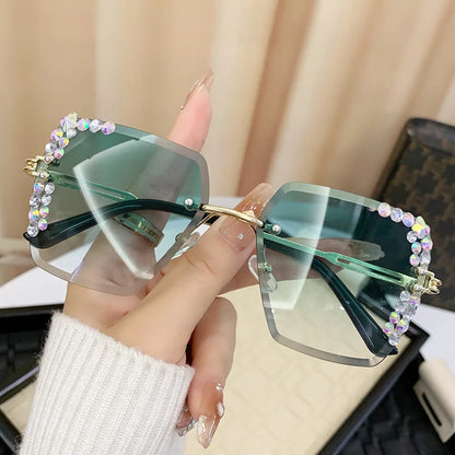 Crystal Frameless Sunglasses – Mirror Lens | Women's Fashion Eyewear