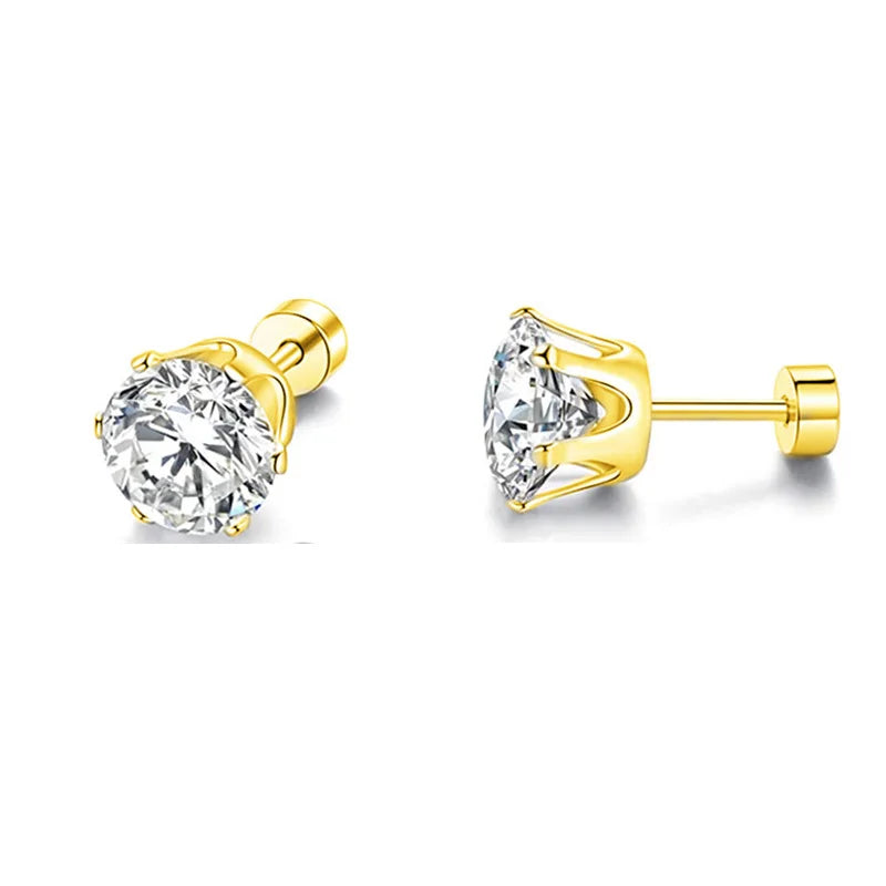 ZUPHAR CZ Stud Earrings – Hypoallergenic Stainless Steel 6-Prong Screw Back (3–8mm)