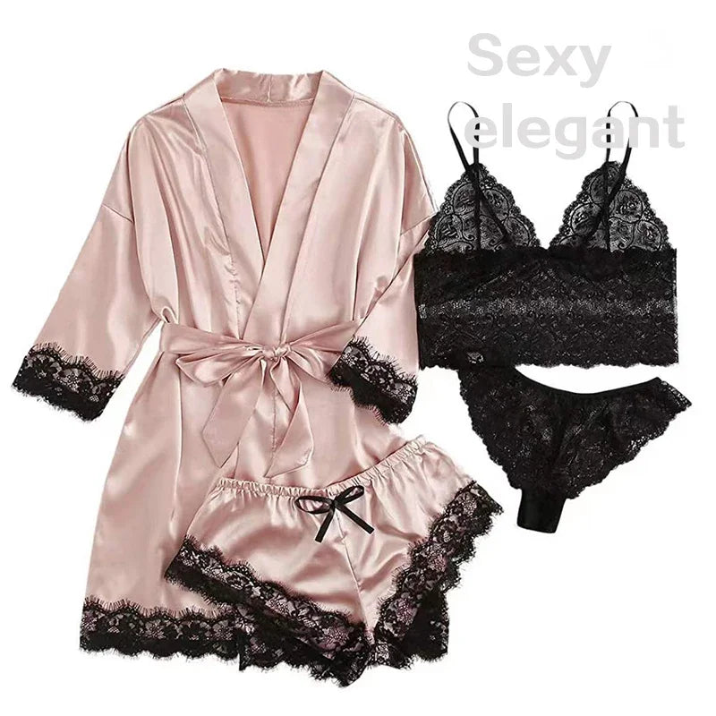 ZUPHAR™ Satin Lace Robe & Lingerie Set