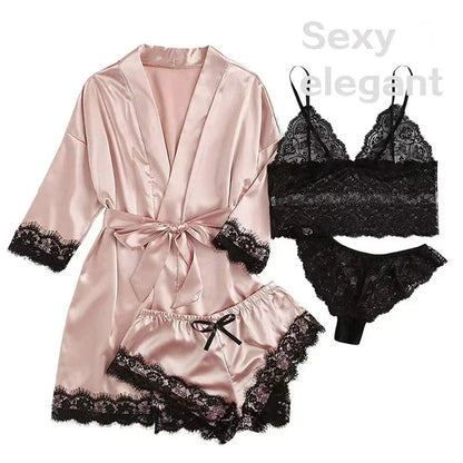 ZUPHAR™ Satin Lace Robe & Lingerie Set