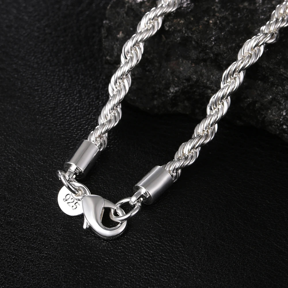ZUPHAR 925 Silver Twisted Rope Necklace & Bracelet Set – Couples Jewelry