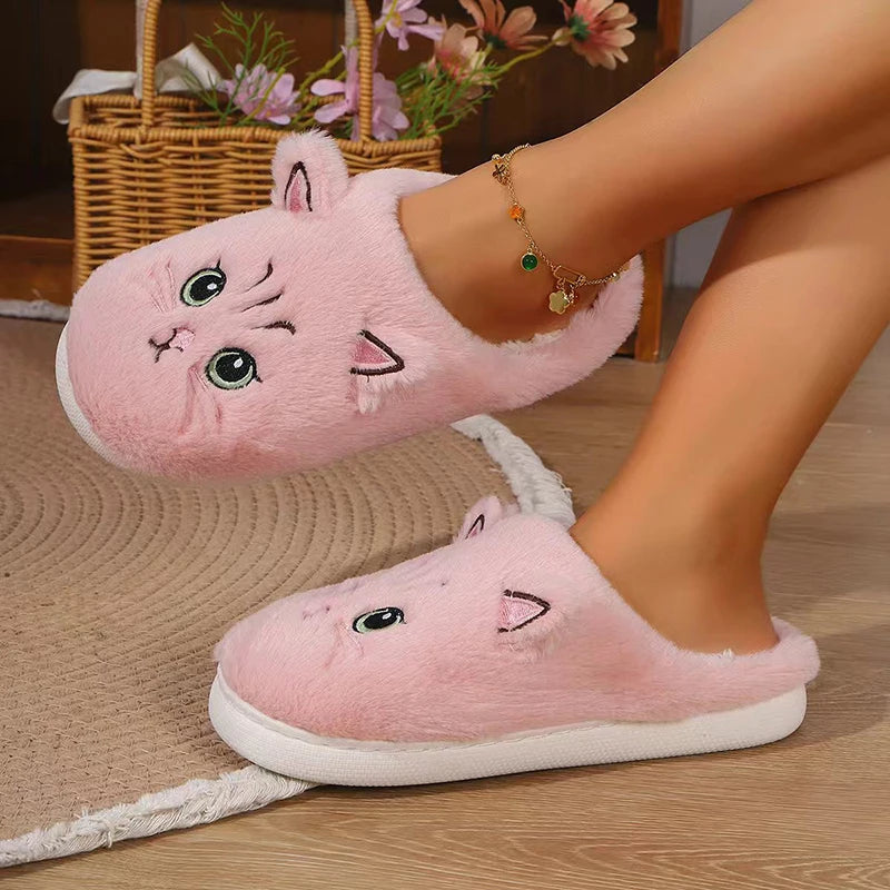 ZUPHAR™ Cozy Cat Plush Indoor Slippers – Soft Non-Slip House Shoes