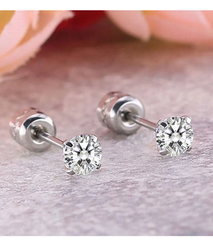 Crystal Zircon Stud Earrings - Stainless Steel Screw Back | Gold & Silver | 2mm-8mm
