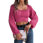 Square Neck Ruched Chiffon Crop Top