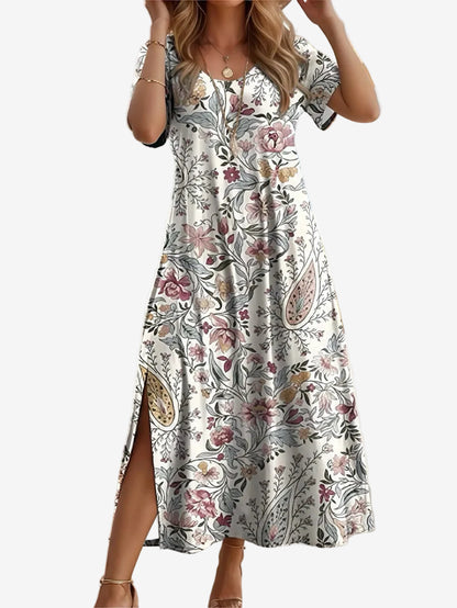 ZUPHAR™ Printed V-Neck Summer Maxi Dress