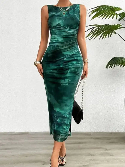 Women’s Abstract Print Sleeveless Long Dress