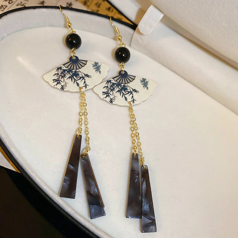 ZUPHAR™ Vintage Fan Drop Earrings – Elegant Acrylic Tassel Earrings