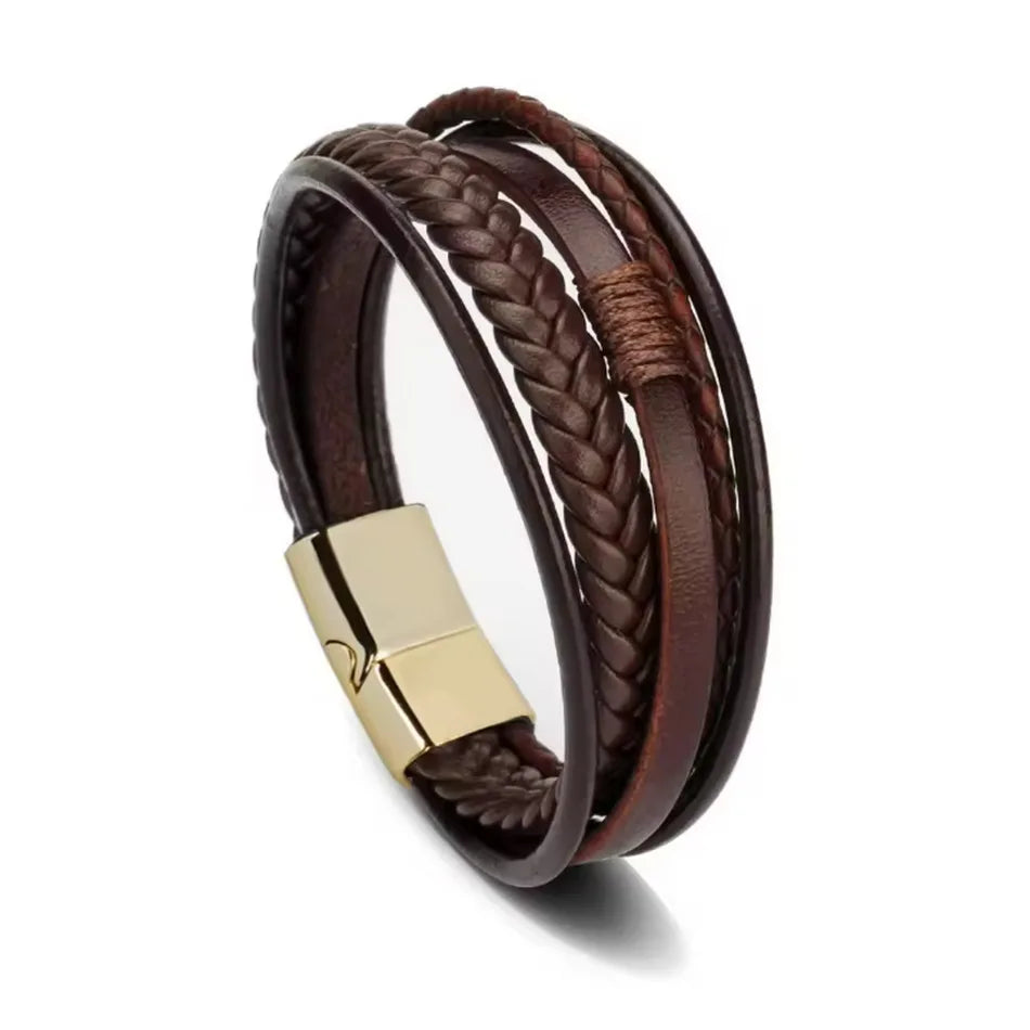 ZUPHAR™ Braided Leather Bracelet for Men – Stainless Steel Clasp