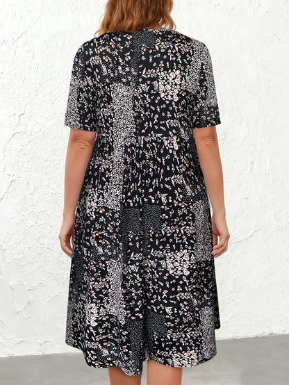 ZUPHAR™ Elegant Plus Size Floral Dress with Pockets