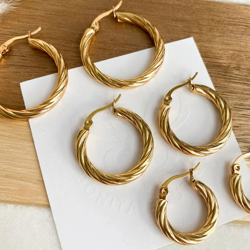 ZUPHAR Twist Circle Hoop Earrings Set – Stainless Steel Geometric Jewelry
