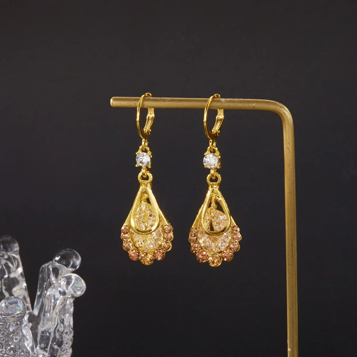 Gold Water Drop Crystal Tassel Drop Earrings for Women - Rhinestone Zircon Dangle | Party & Wedding Jewelry