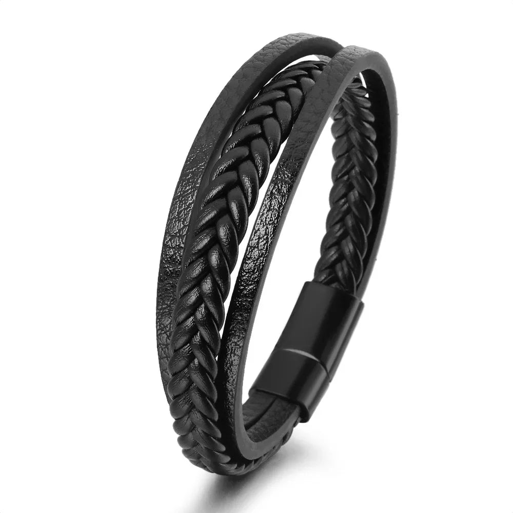 ZUPHAR™ Braided Leather Bracelet for Men – Stainless Steel Clasp