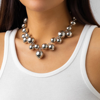 ZUPHAR™ Bold Ball Statement Necklace – Gold & Silver Party Chain