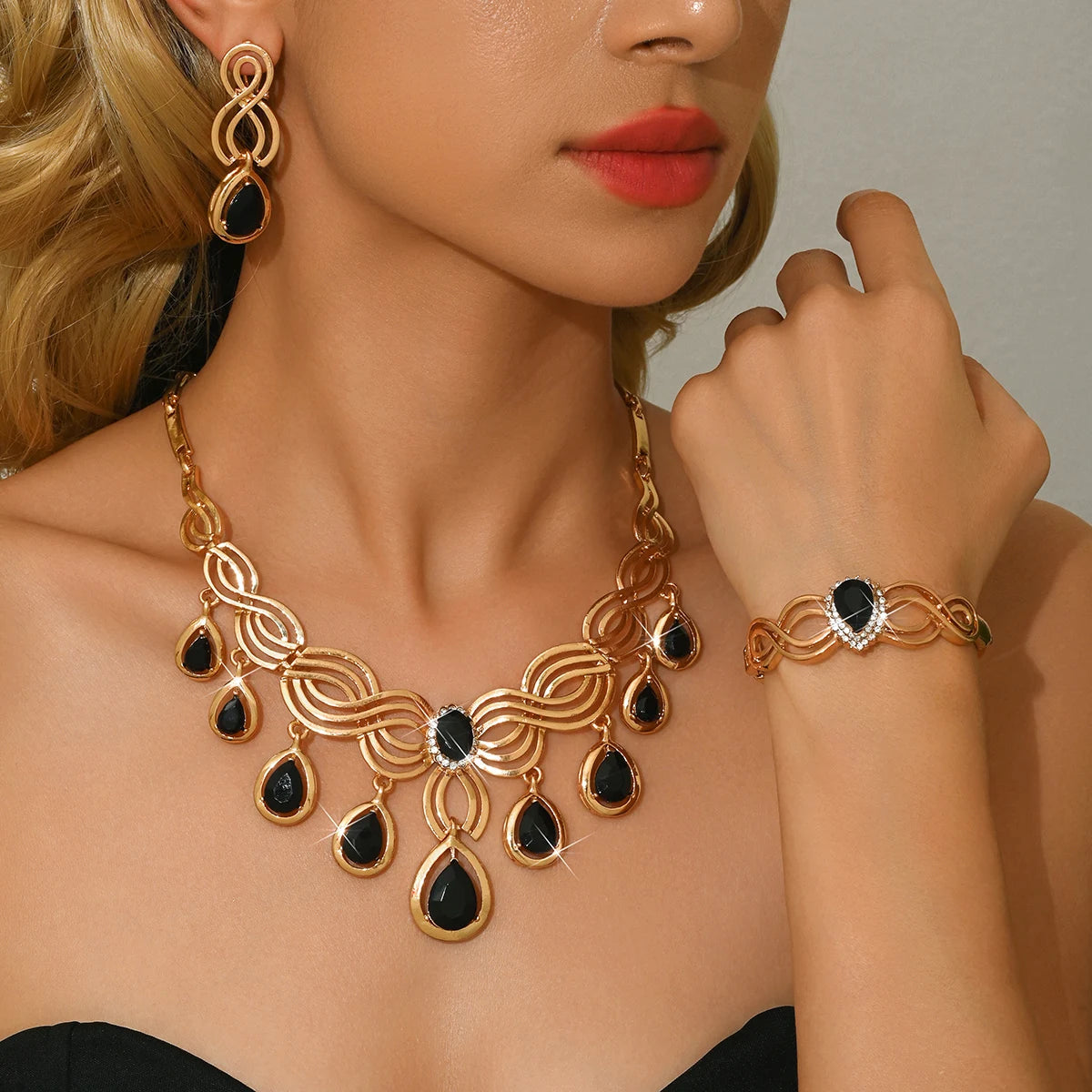 Gold-Tone Geometric Jewelry Set