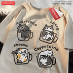 ZUPHAR™ T-shirt unisexe en coton à motif chat moka
