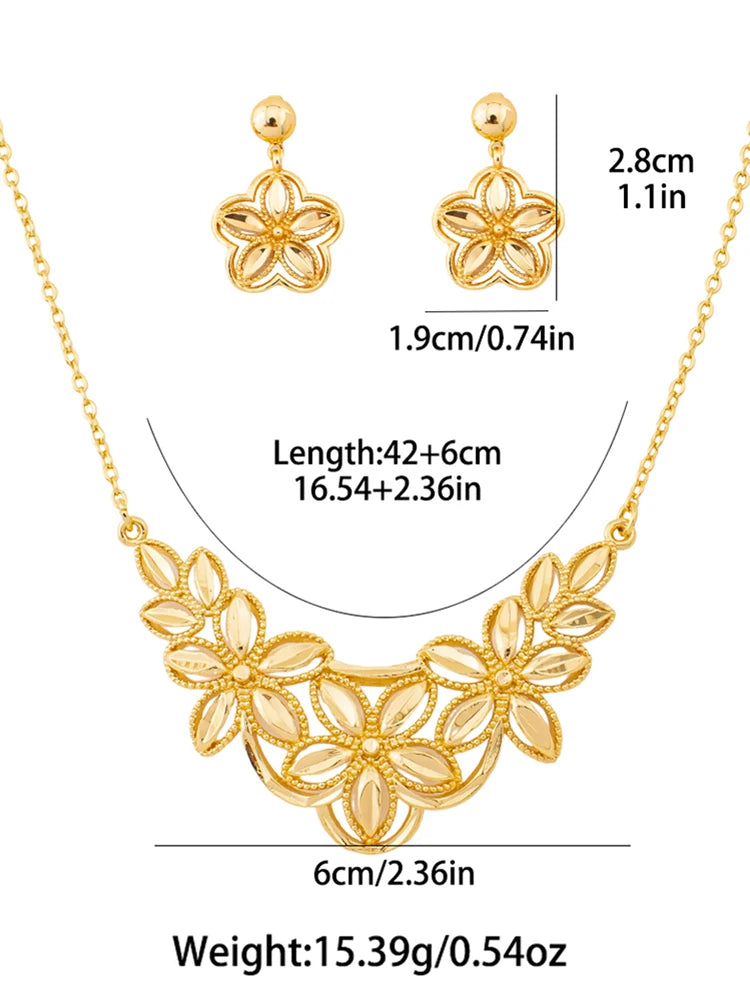 Gold-Plated Floral Necklace & Earrings Set for Women