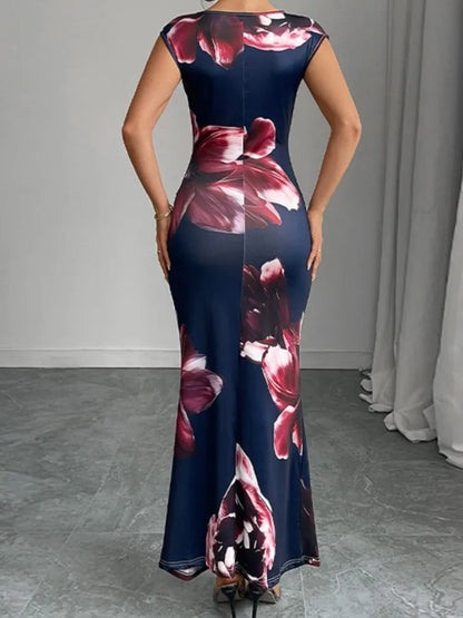 Women’s navy floral print sleeveless ankle-length maxi dress