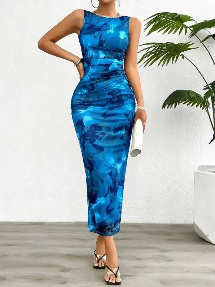 Women’s Abstract Print Sleeveless Long Dress
