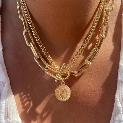 Women’s Layered Gold-Tone Heart & Coin Pendant Necklace