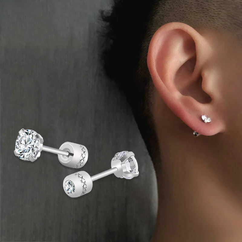 Crystal Zircon Stud Earrings - Stainless Steel Screw Back | Gold & Silver | 2mm-8mm