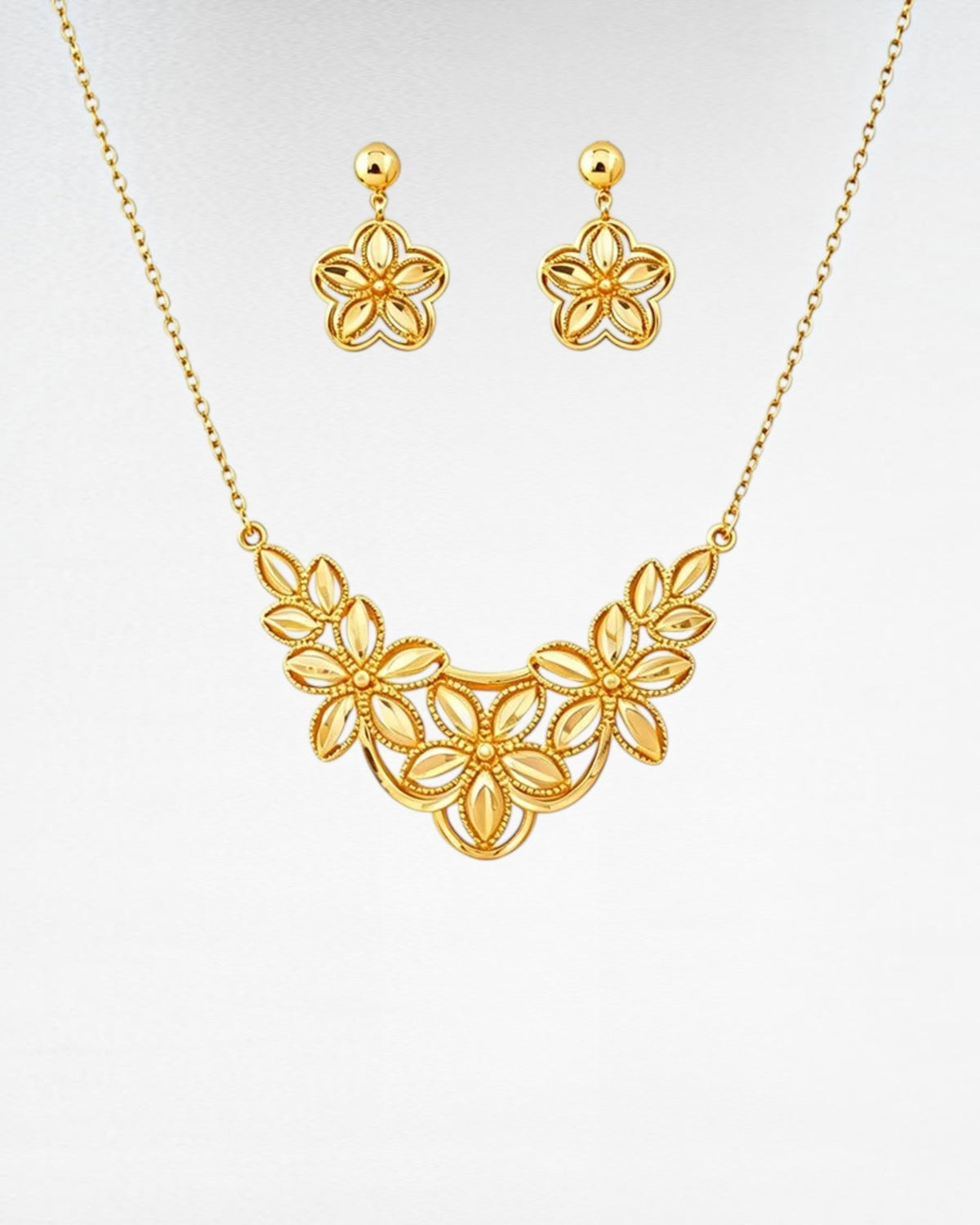 Gold-Plated Floral Necklace & Earrings Set