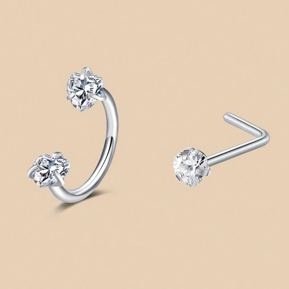 ZUPHAR CZ Nose Rings & Studs Set – Stainless Steel Body Jewelry 18G
