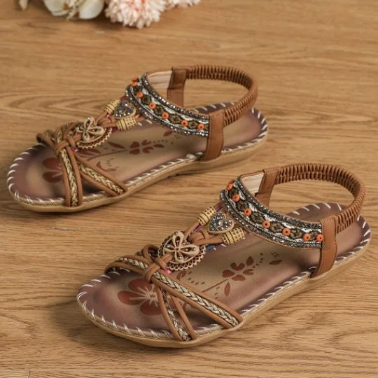 Women's Bohemian Flat Sandals – Beaded Open Toe Summer Shoes