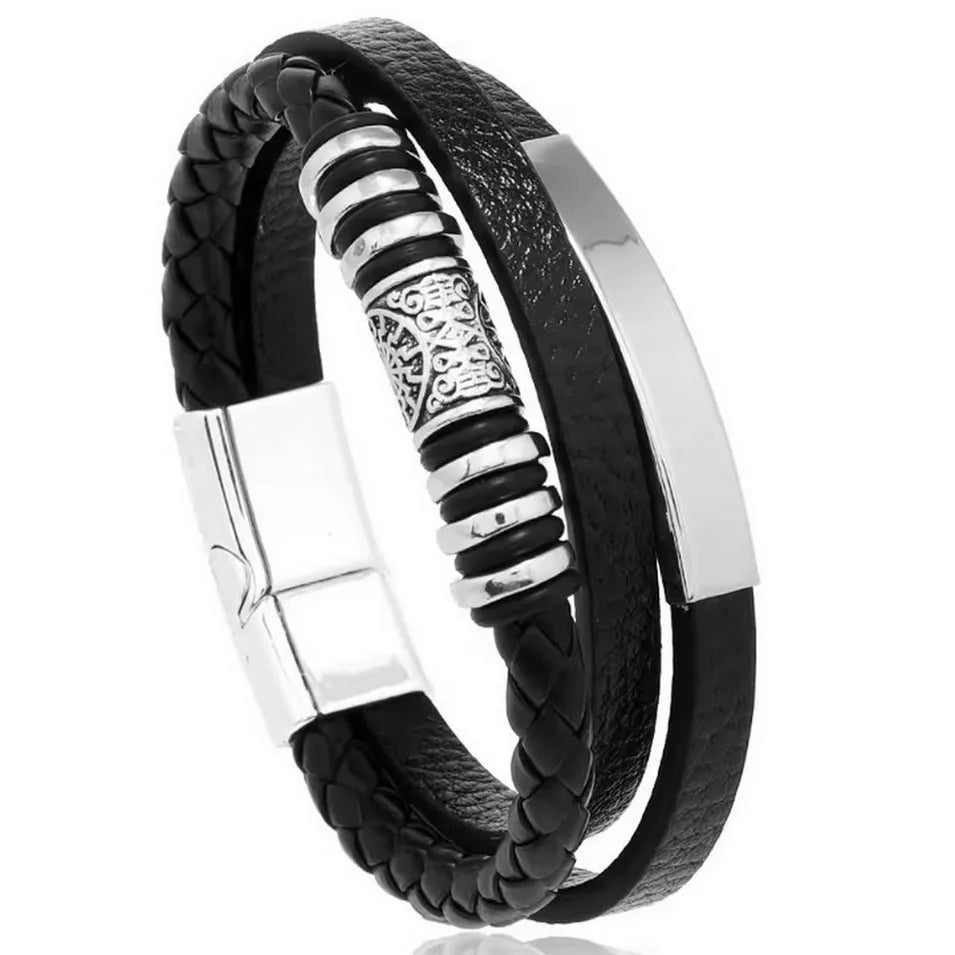 ZUPHAR™ Braided Leather Bracelet for Men – Stainless Steel Clasp