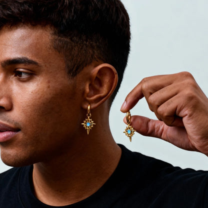 ZUPHAR Moonstone Stainless Steel Hoop Earrings – Waterproof, Hypoallergenic, Men's Hip Hop Jewelry