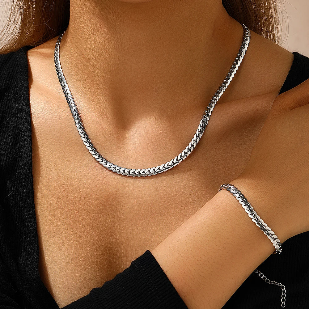 ZUPHAR™ Stainless Steel Cuban Link Necklace & Bracelet Set