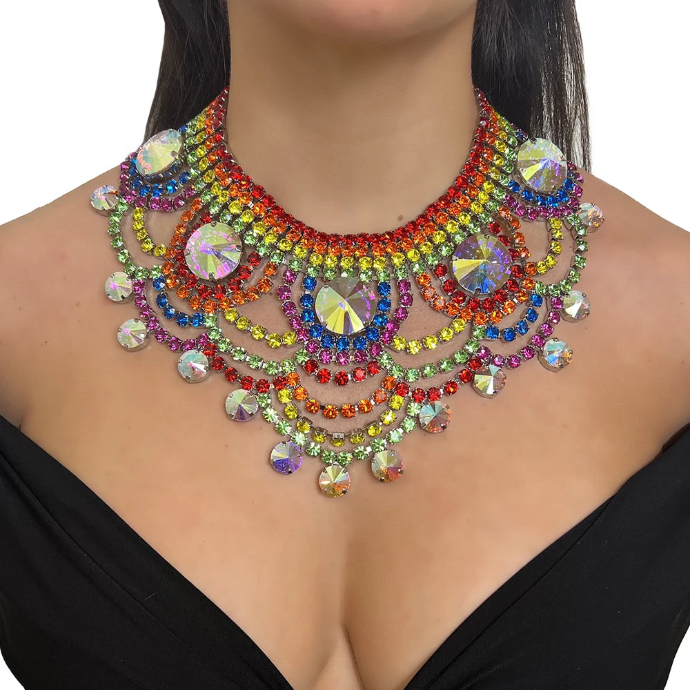 ZUPHAR™ silver rhinestone statement necklace – party and drag queen jewelry