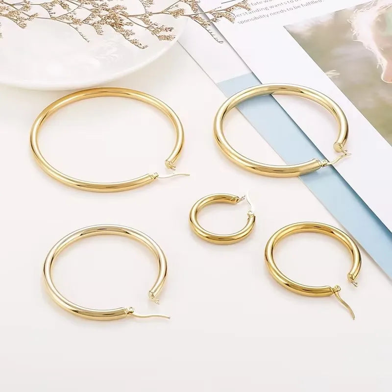 ZUPHAR Gold Stainless Steel Hoop Earrings | Classic Circle Ear Jewelry for Women & Men