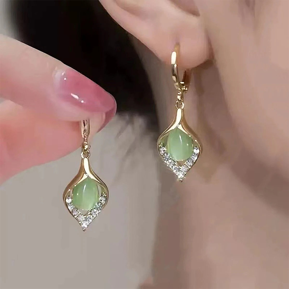 ZUPHAR | Angel Eyes Cat Eye Stone Drop Earrings – Titanium Steel, Waterproof & Gold Plated