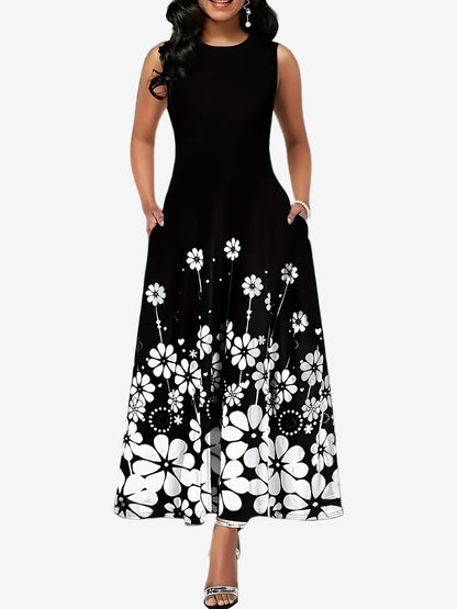 ZUPHAR™ Black Floral Sleeveless A-Line Dress