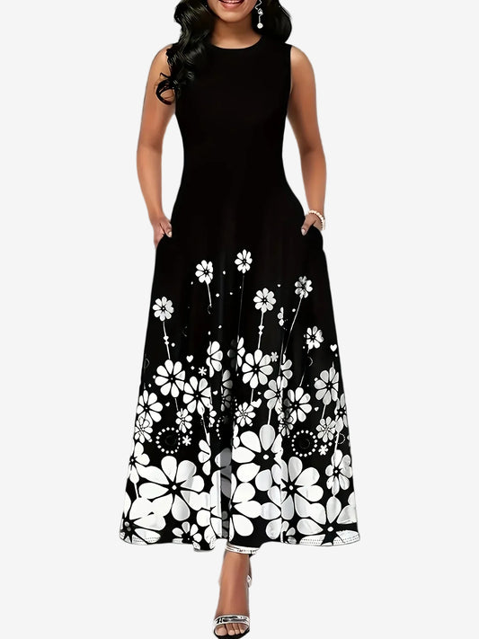 ZUPHAR™ Black Floral Sleeveless A-Line Dress