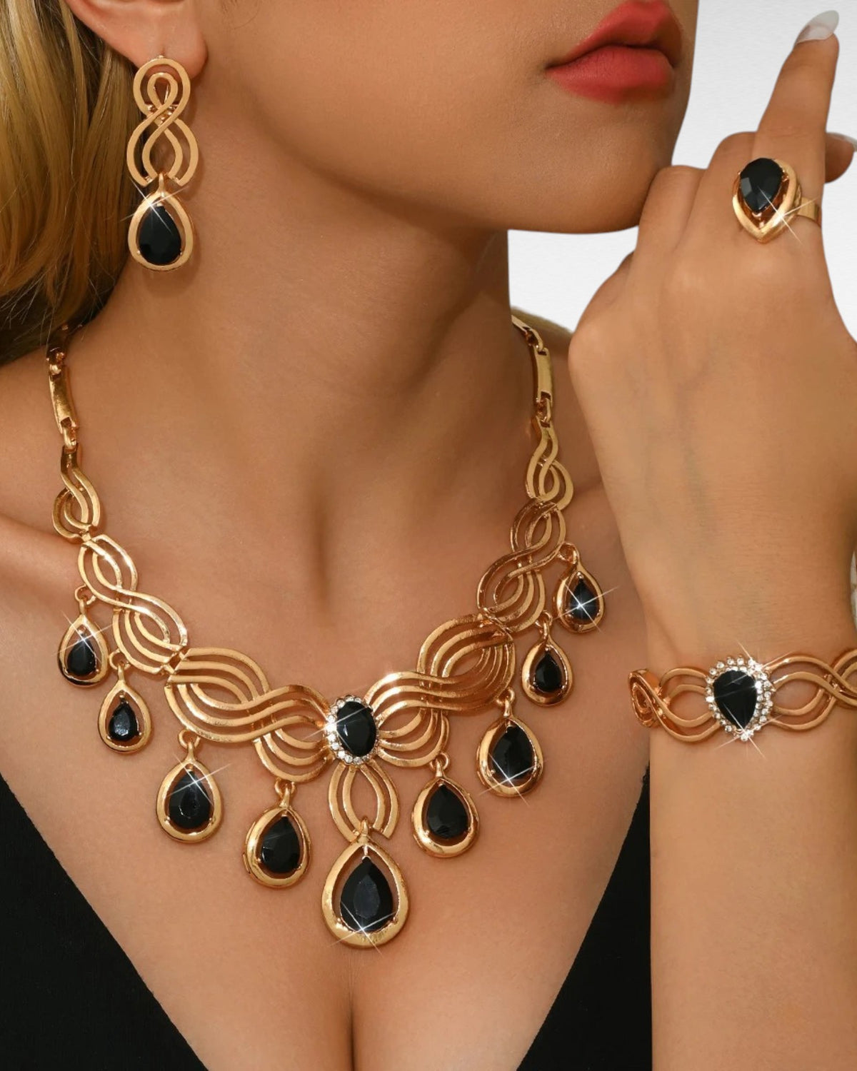 Gold-Tone Geometric Jewelry Set