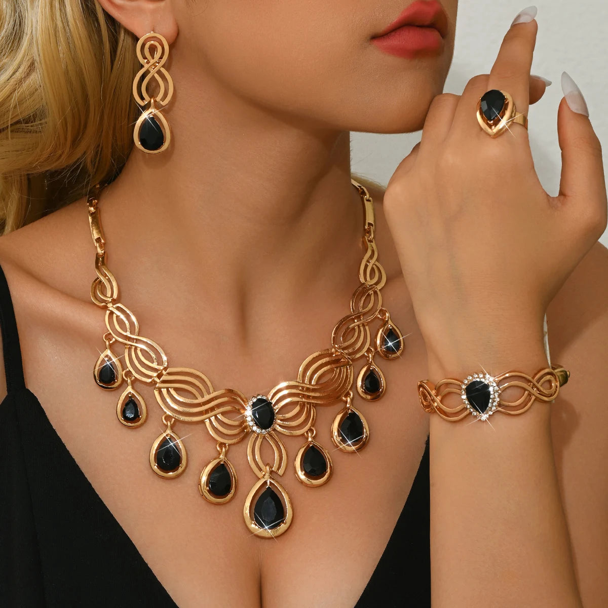 Gold-Tone Geometric Jewelry Set