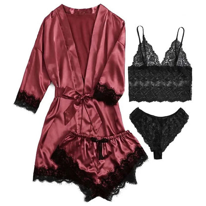 ZUPHAR™ Satin Lace Robe & Lingerie Set