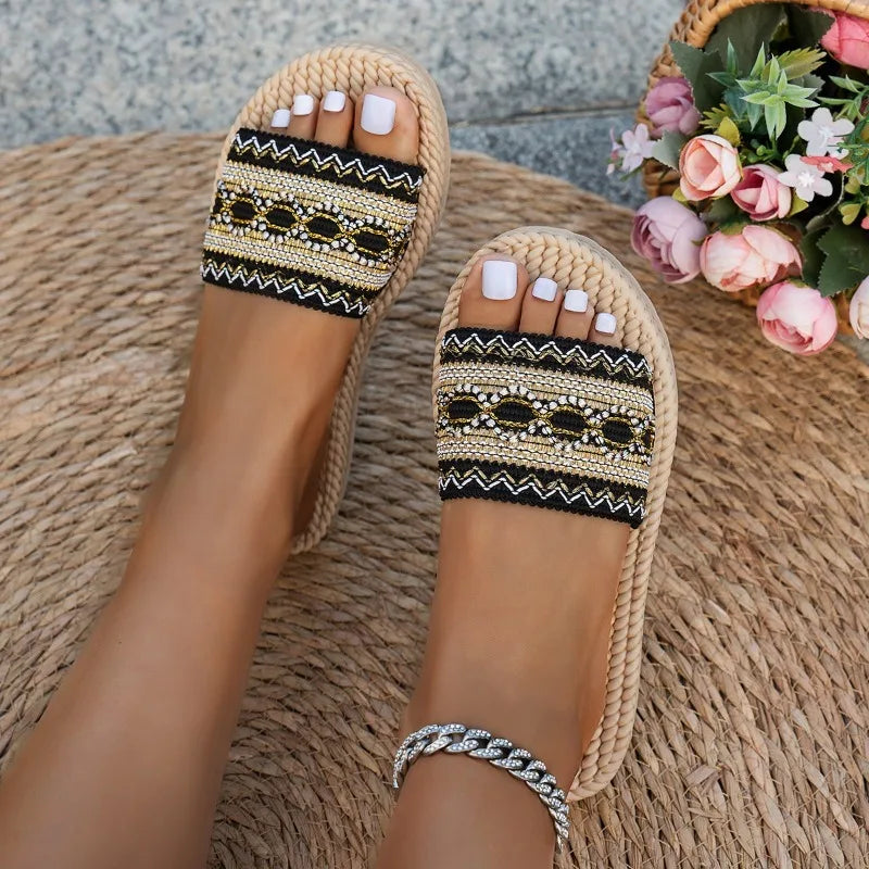 ZUPHAR™ Boho Beaded Platform Slides – Women’s Summer Flat Sandals