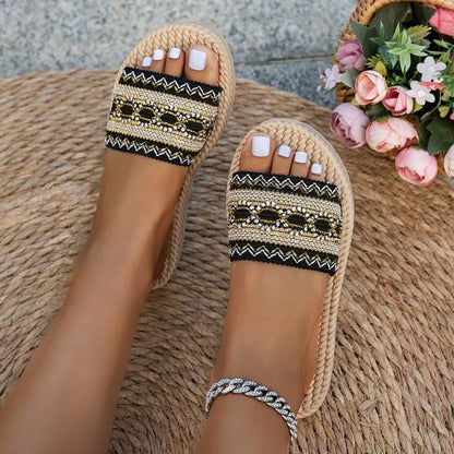 ZUPHAR™ Boho Beaded Platform Slides – Women’s Summer Flat Sandals