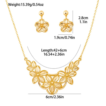 Gold-Plated Floral Necklace & Earrings Set for Women