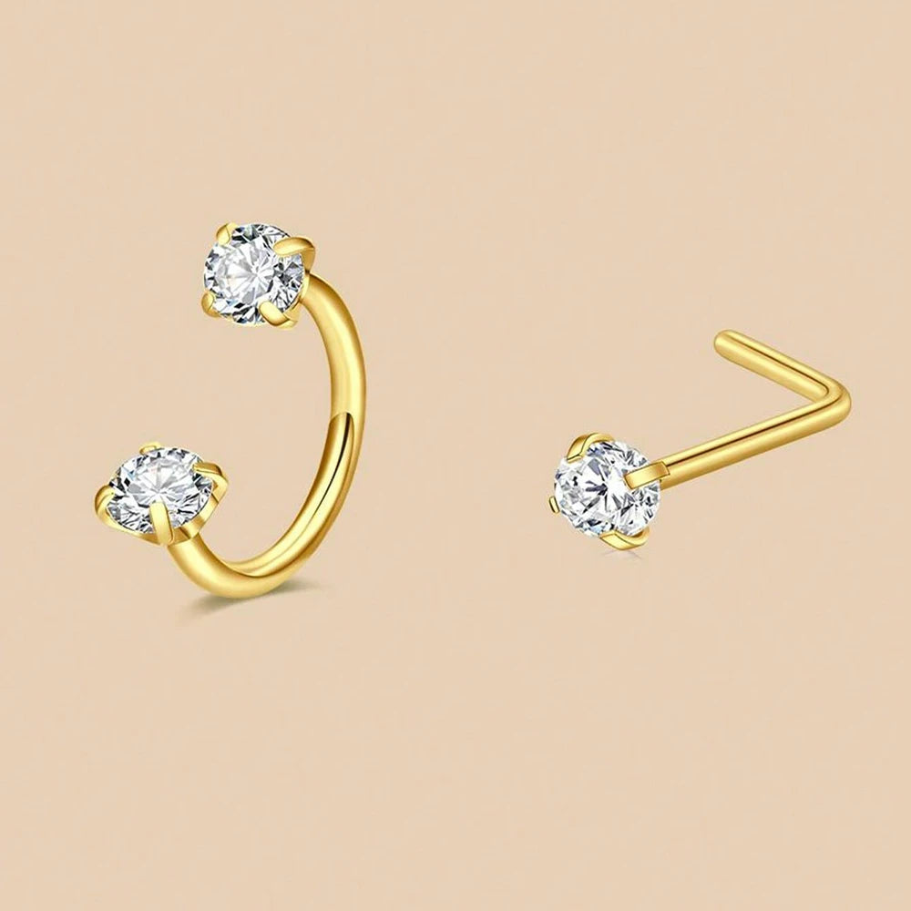 ZUPHAR CZ Nose Rings & Studs Set – Stainless Steel Body Jewelry 18G