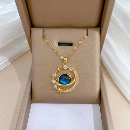 Red Rose Pendant Necklace – Stainless Steel Gold-Tone Floral Jewelry
