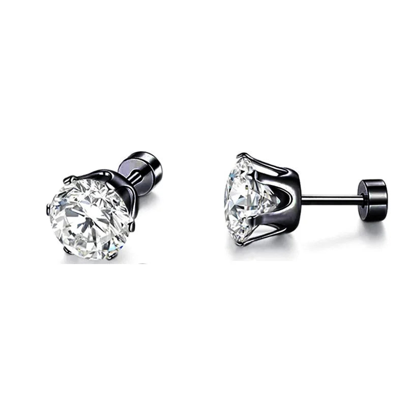 ZUPHAR CZ Stud Earrings – Hypoallergenic Stainless Steel 6-Prong Screw Back (3–8mm)