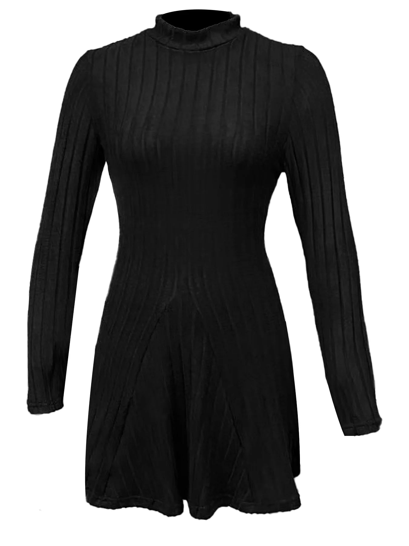 Elegant High-Neck Slim A-Line Mini Dress – Long Sleeve