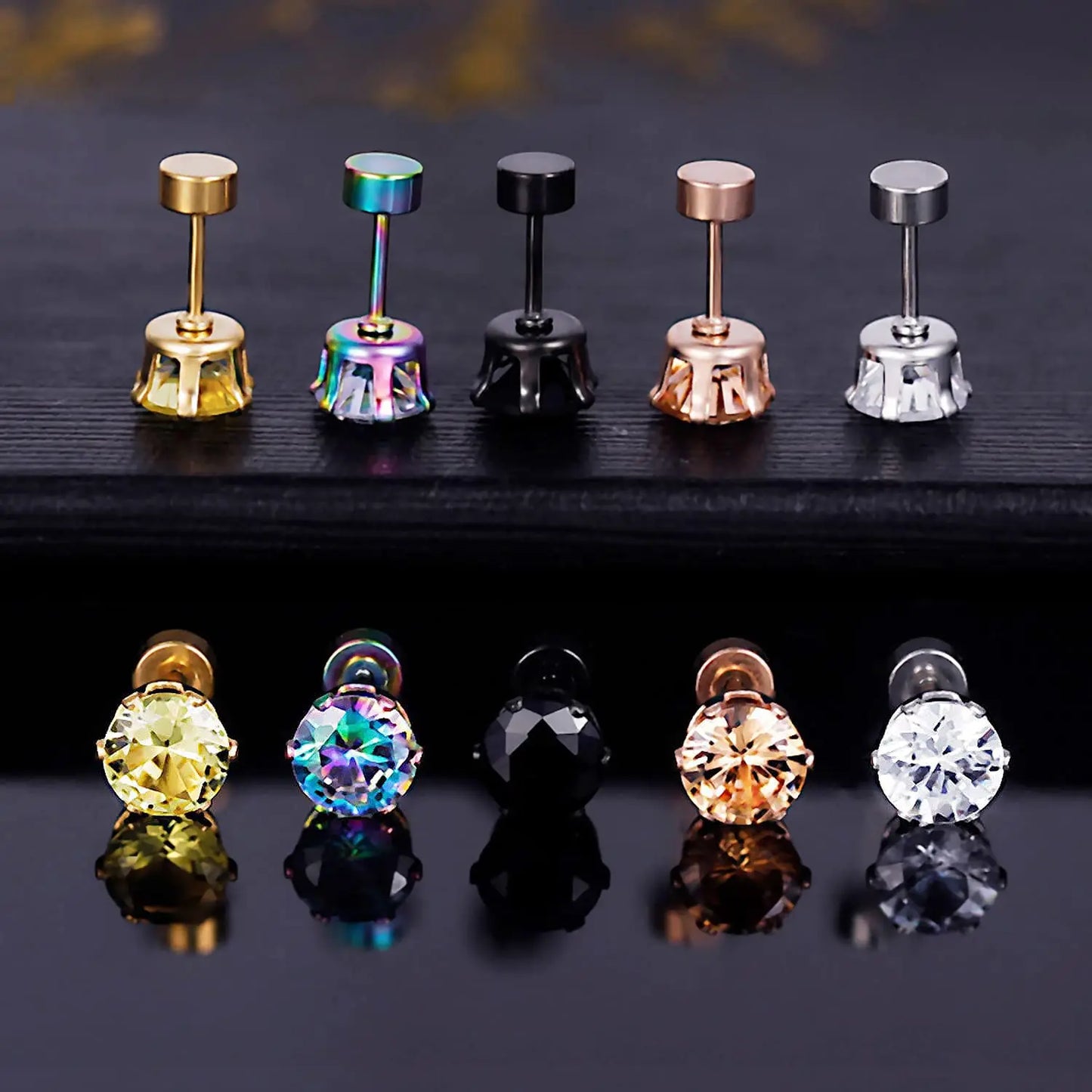 ZUPHAR CZ Stud Earrings – Hypoallergenic Stainless Steel 6-Prong Screw Back (3–8mm)