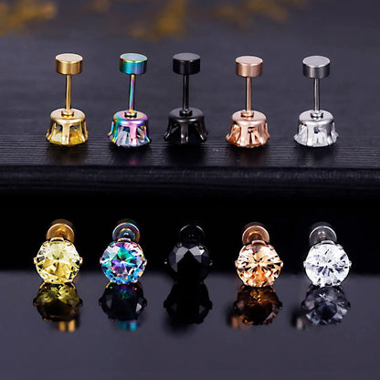 ZUPHAR CZ Stud Earrings – Hypoallergenic Stainless Steel 6-Prong Screw Back (3–8mm)