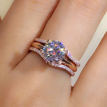 Rose Gold-Tone Cubic Zirconia Bridal Ring for Women