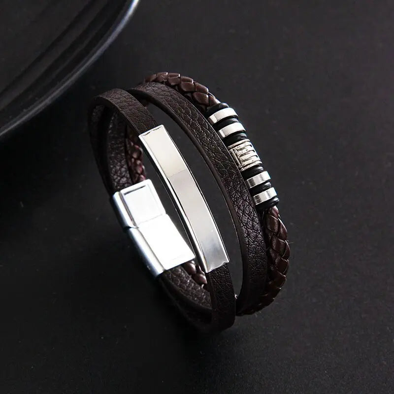 ZUPHAR™ Braided Leather Bracelet for Men – Stainless Steel Clasp